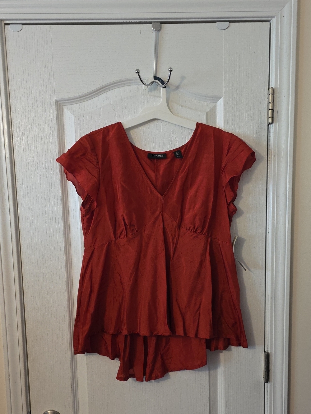 Ideolgy Rust Red V-Neck Flutter Sleeve Women's Top